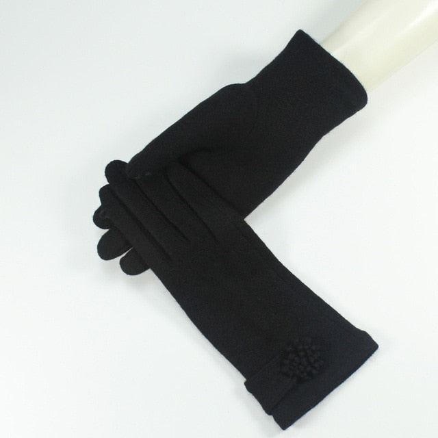 Women's Cashmere Wool Embroidered Touchscreen Winter Gloves