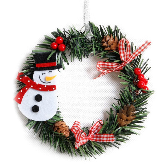 Mini Cartoon Figure Christmas Wreath with Pinecones and Ribbons