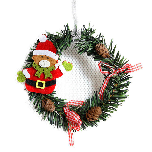 Mini Cartoon Figure Christmas Wreath with Pinecones and Ribbons