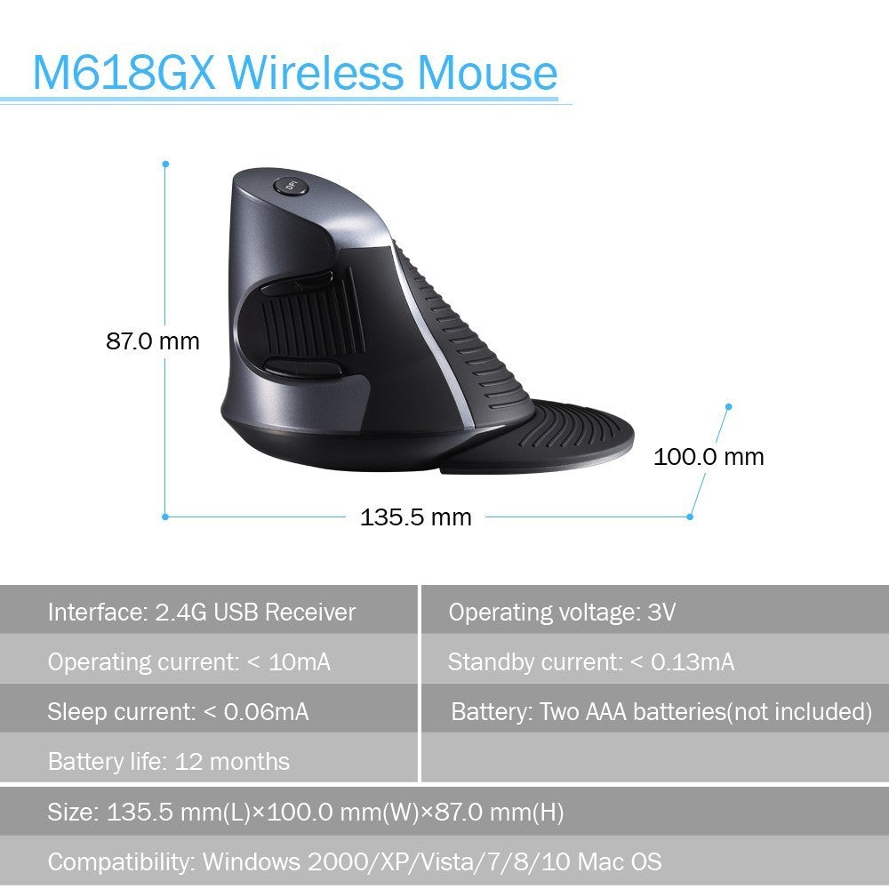 Deluxe Ergonomic Wireless 1600 DPI Vertical Mouse