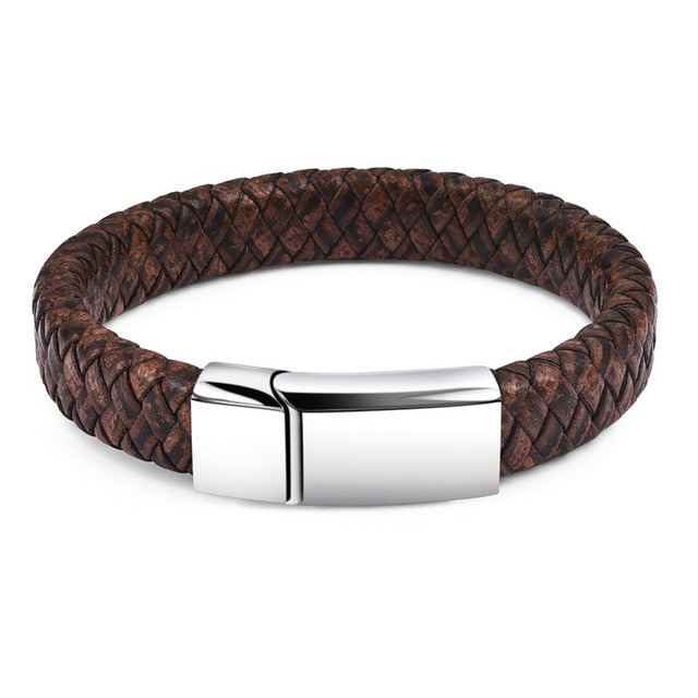 Men's Braided Leather Magnetic Clasp Bracelet