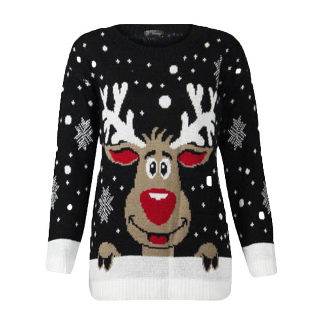 Women's Christmas Deer Knitted Long Sleeve Pullover