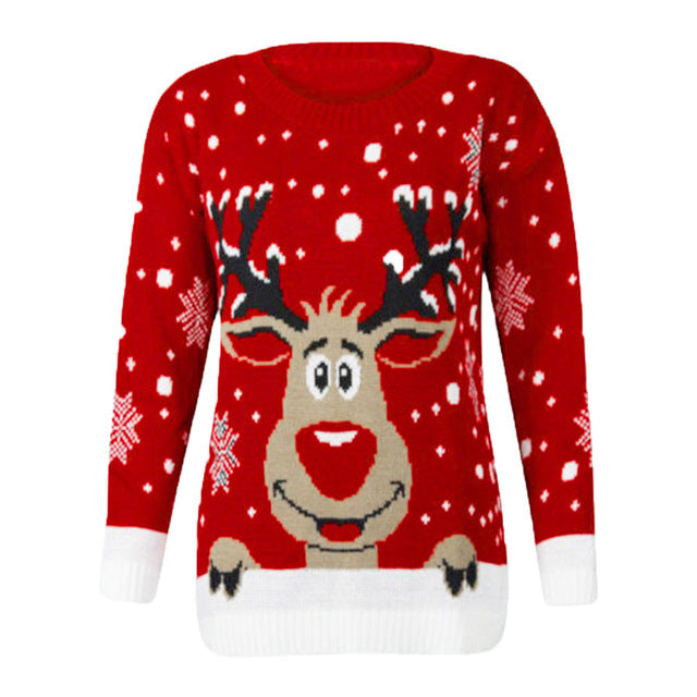 Women's Christmas Deer Knitted Long Sleeve Pullover