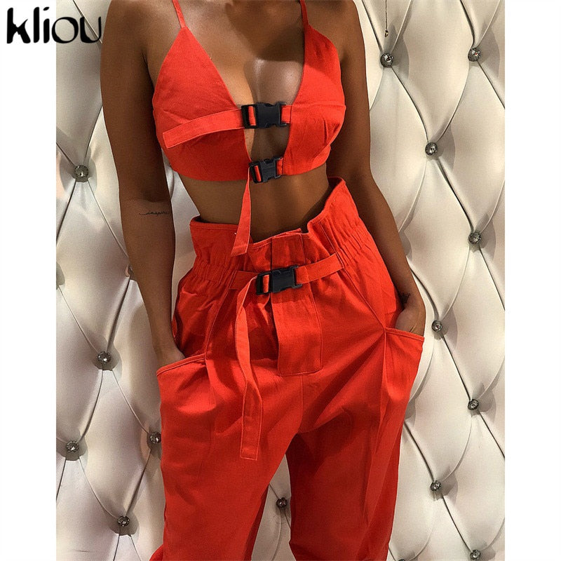 Women's Crop Top Button Fly Two Piece Set