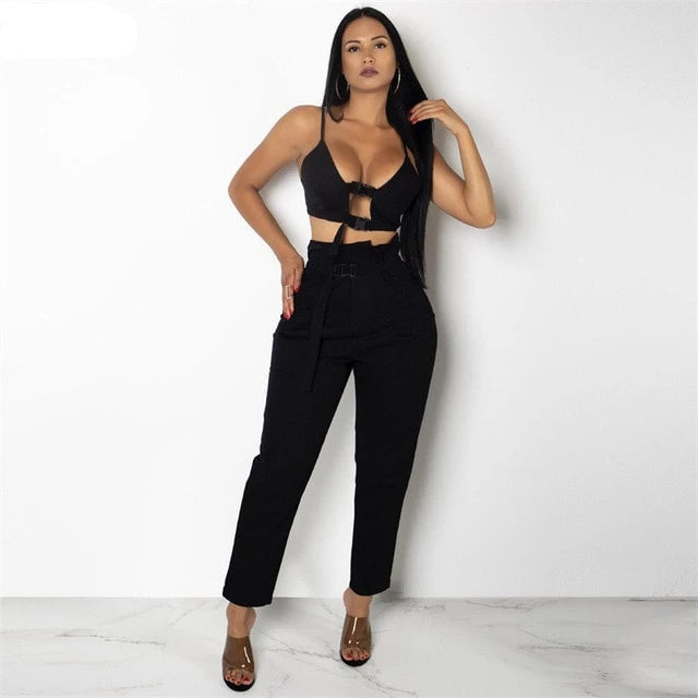 Women's Crop Top Button Fly Two Piece Set