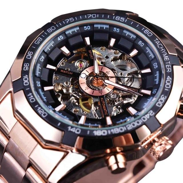 Men's Luxurious Stainless Steel Waterproof Skeletal Wrist Watch