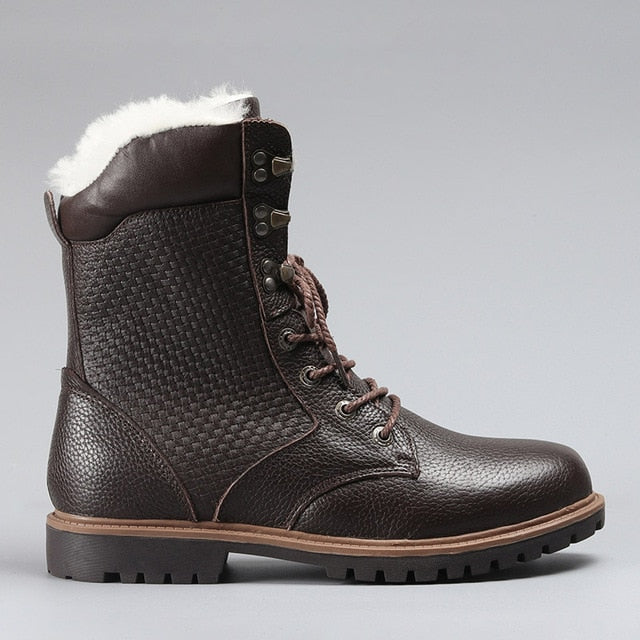 Men's High Fashion Natural Wool Lined Leather Snow Boots