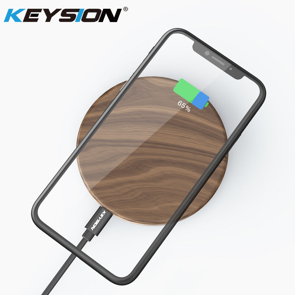 KEYSION 10W 7.5W 5W Qi Wireless Charger Wood fast Wireless Charging Pad for iPhone XS Max XR X 8 Plus for Samsung S9 S8 Mix 2S