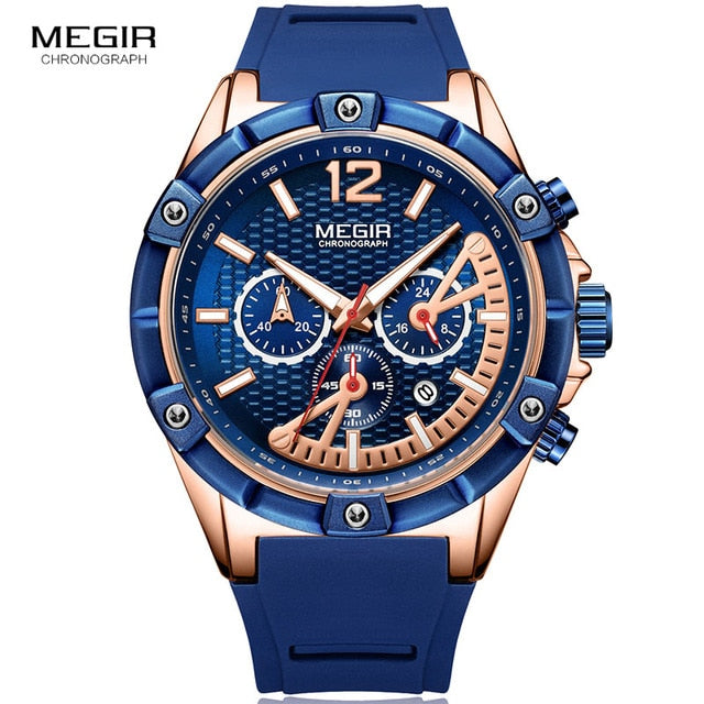 MEGIR Men's Sports Chronograph Quartz Wrist Watches Army Silicone Waterproof Stopwatch Relojios Masculinos Man ClockMN2083-2N0