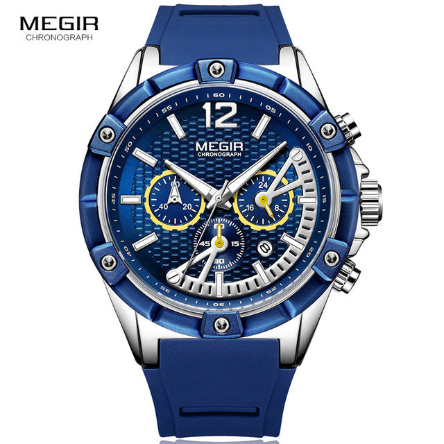 MEGIR Men's Sports Chronograph Quartz Wrist Watches Army Silicone Waterproof Stopwatch Relojios Masculinos Man ClockMN2083-2N0