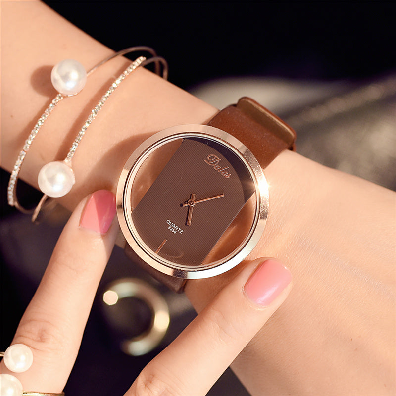Women's Luxury Leather Band Transparent Wrist Watch