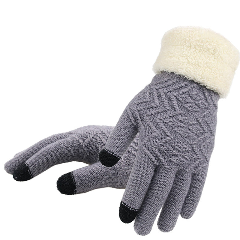 Women's Thick Knit Stretch Fit Touchscreen Gloves with Fuzzy Cuff