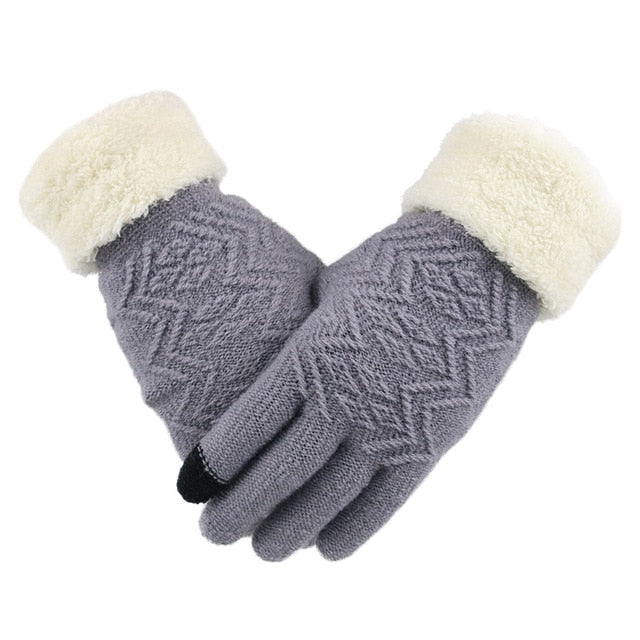 Women's Thick Knit Stretch Fit Touchscreen Gloves with Fuzzy Cuff