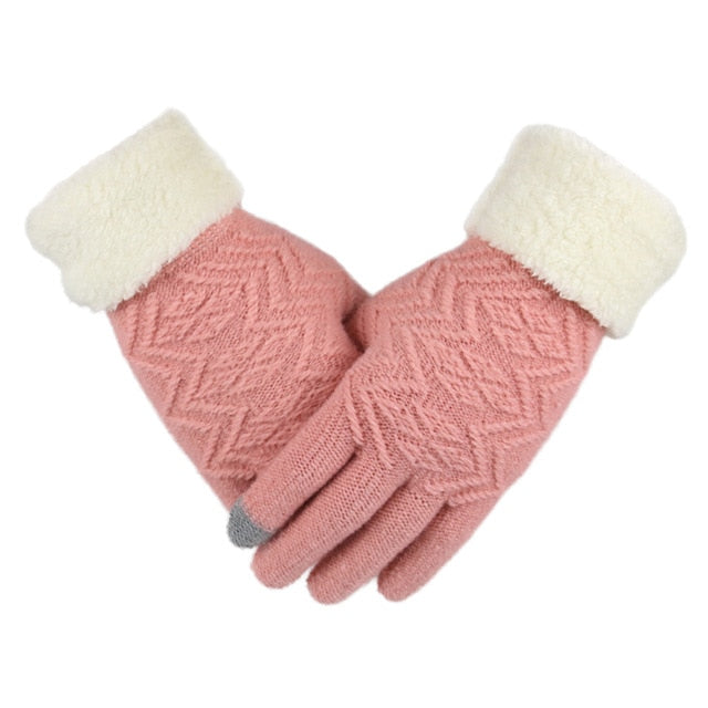 Women's Thick Knit Stretch Fit Touchscreen Gloves with Fuzzy Cuff
