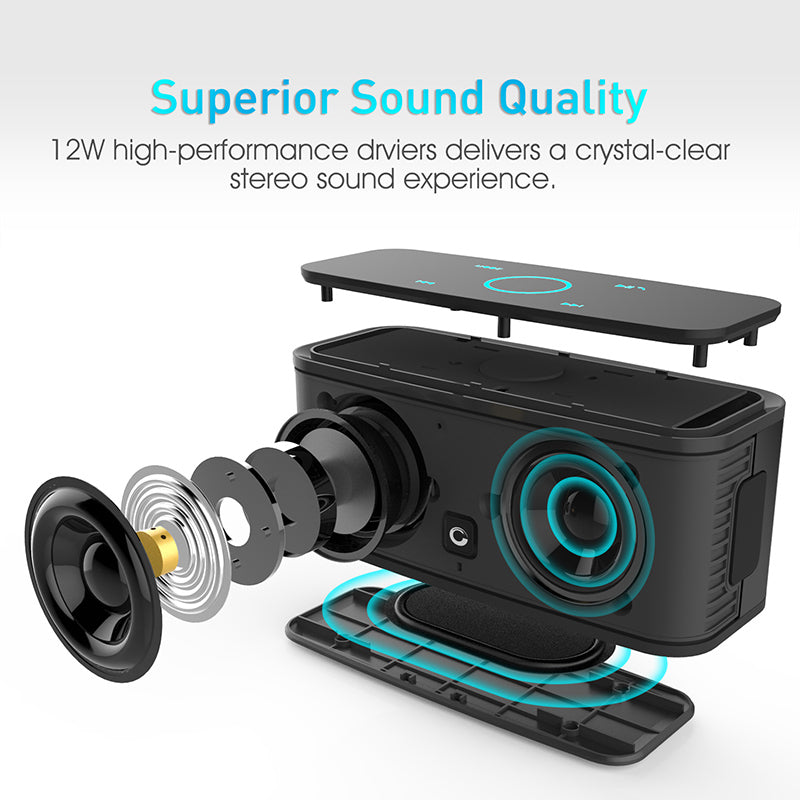 DOSS SoundBox Touch Control Bluetooth Speaker 2*6W Portable Wireless Speakers Stereo Sound Box with Bass and Built-in Mic