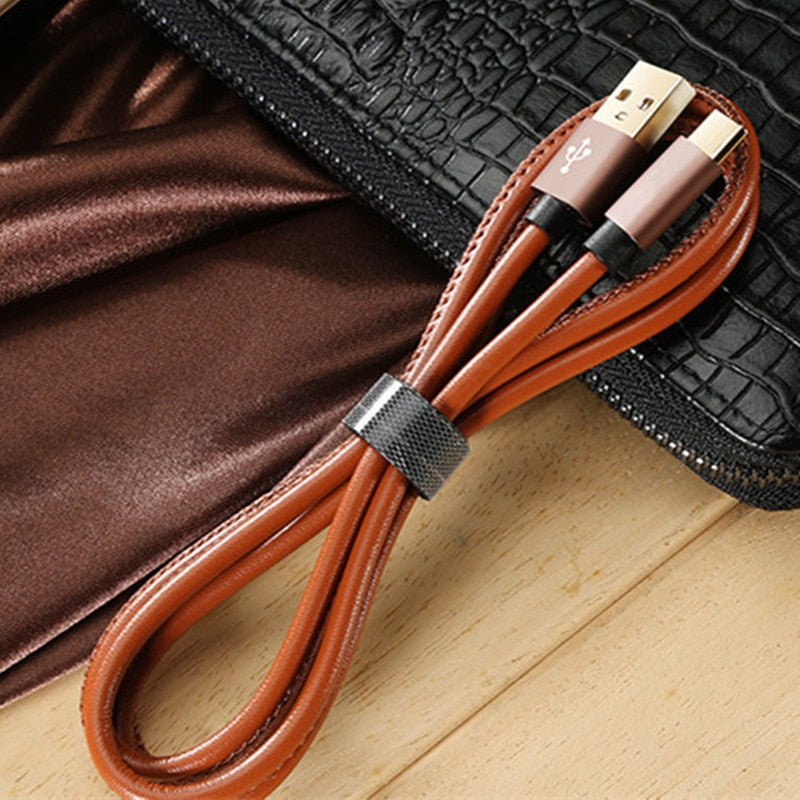 Premium Leather Braided Micro USB Charge Cable