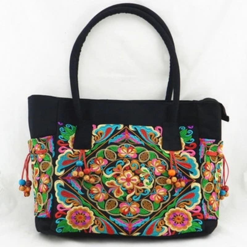Women's Floral Embroidered Canvas Versatile Casual Tote