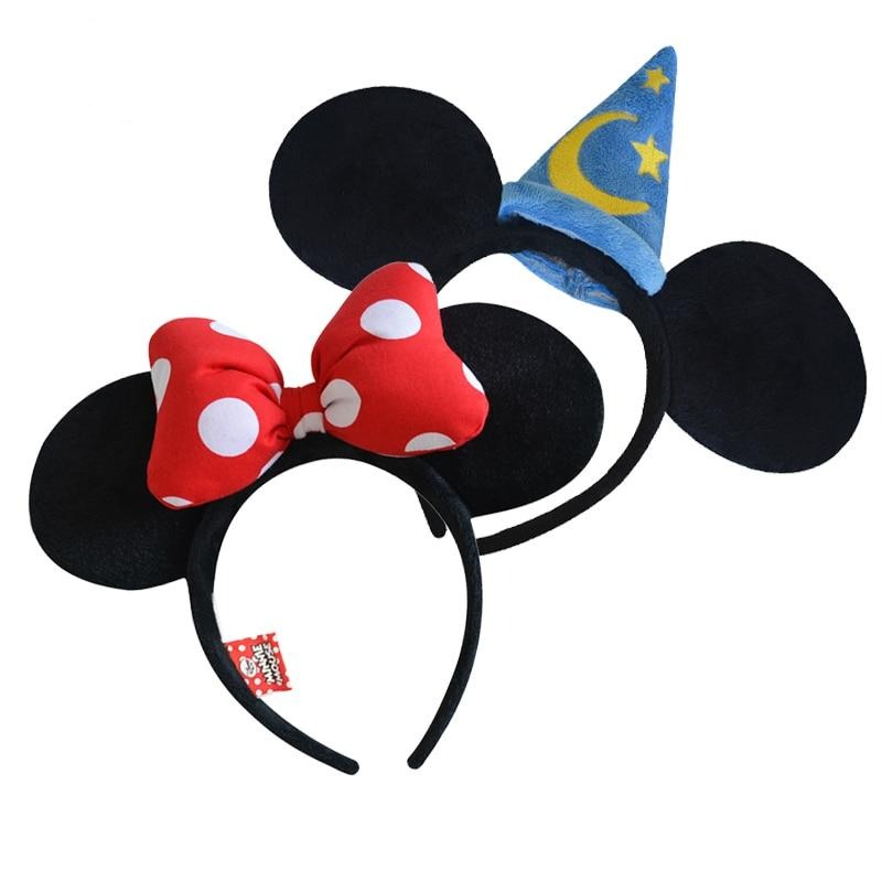 Original Disney Headband Mickey Minnie Mouse Headdress Head  Minnie Ears Girls Hair Bands Princess Head Hoop Plush Toys Keychain