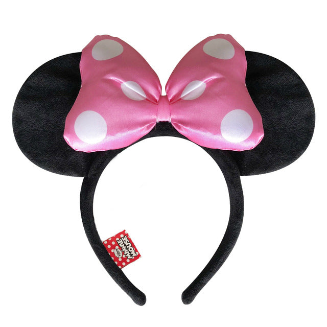 Original Disney Headband Mickey Minnie Mouse Headdress Head  Minnie Ears Girls Hair Bands Princess Head Hoop Plush Toys Keychain