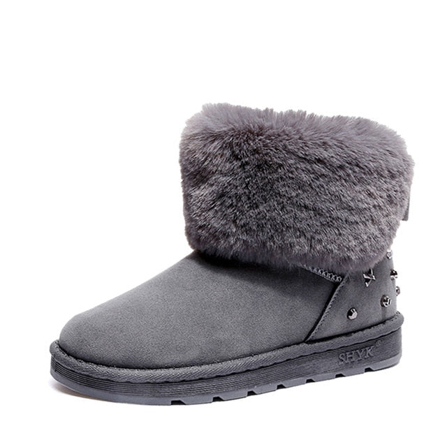 Female Flat Bottom Fur Snow Boots