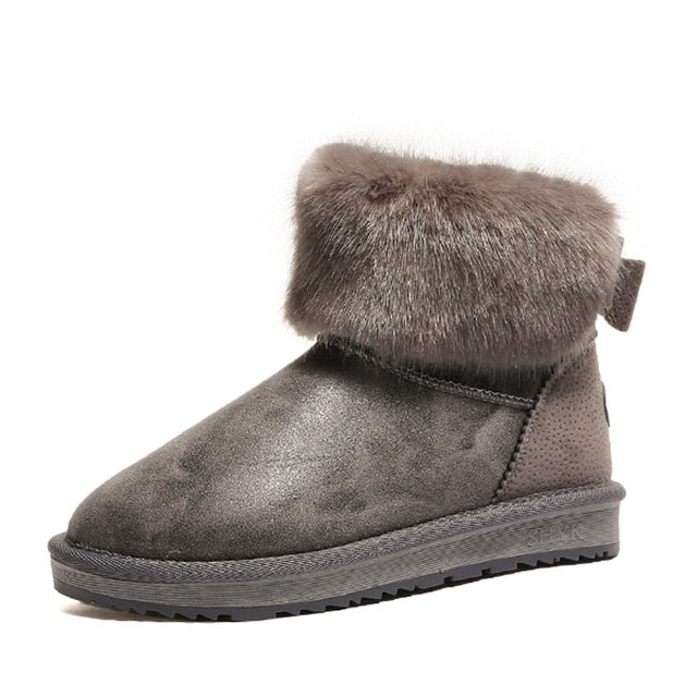Female Flat Bottom Fur Snow Boots