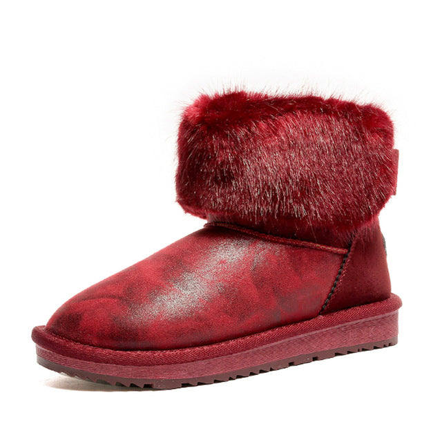 Female Flat Bottom Fur Snow Boots