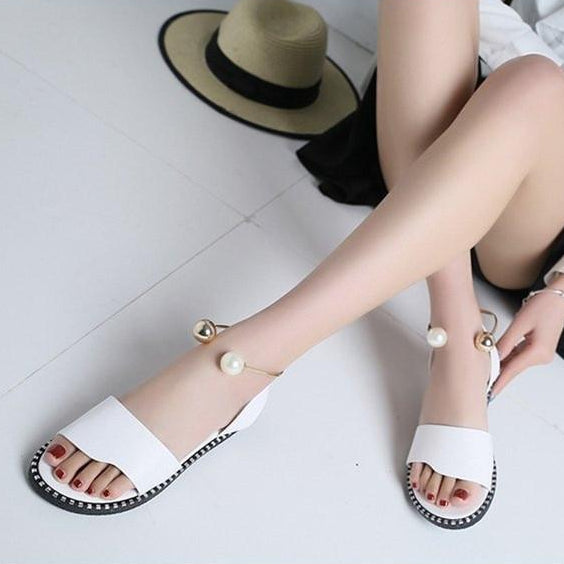 Women's Slip-On Pearl Anklet Sandals