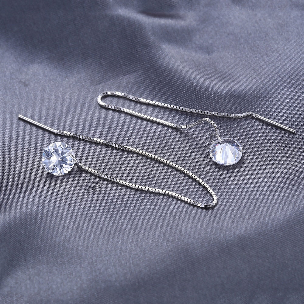 Women's 925 Sterling Silver Linked Round Crystal Earrings