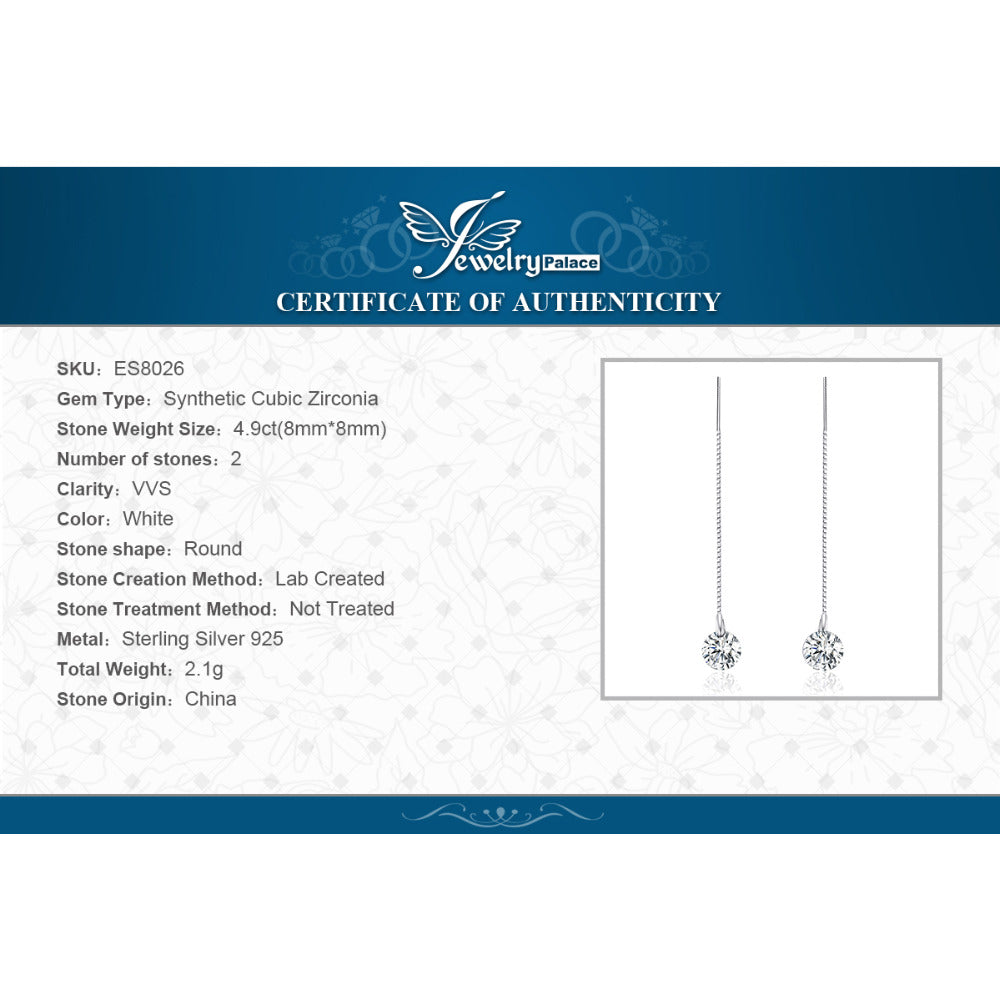 Women's 925 Sterling Silver Linked Round Crystal Earrings