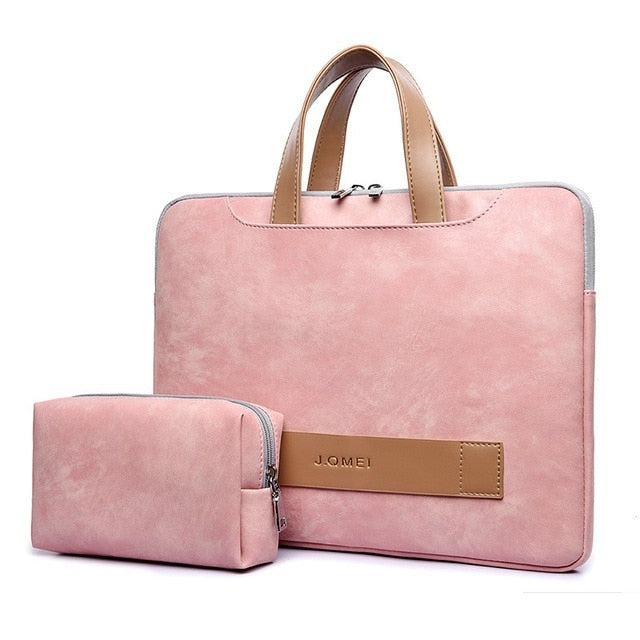 Women's Casual Matte Leather Waterproof Laptop Bag with Free Matching Purse