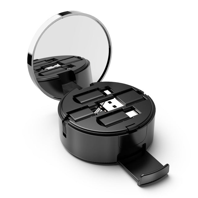 3-in-1 Retractable Micro, Type C, Apple USB Charging Kit with Mirror & Stand