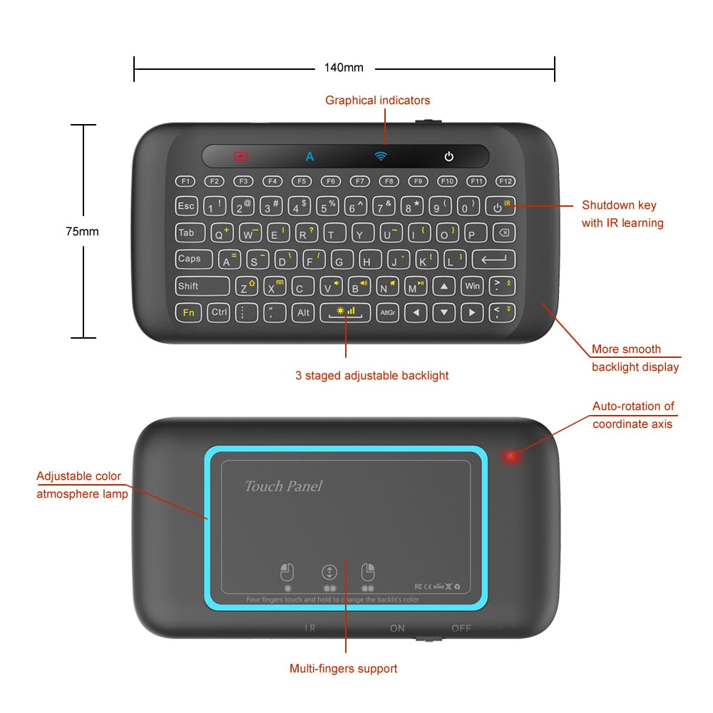 Mini Wireless Keyboard and Touchpad Mouse Remote Control with Backlight