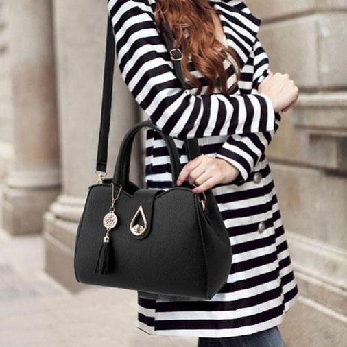 Women's Leather Tassel Handle Shoulder Bag
