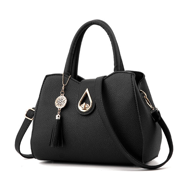 Women's Leather Tassel Handle Shoulder Bag