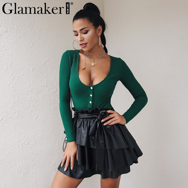 Glamaker Knitted bodysuit Women jumpsuit romper