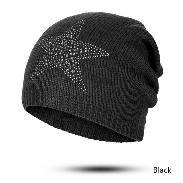 Evrfelan winter autumn beanie hats women soft knitting skullies beanies hat female fashion rhinestone cotton hat cap