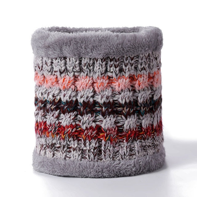 Women's Soft Fur Lined Striped PomPom Beanie and Neck Warmer