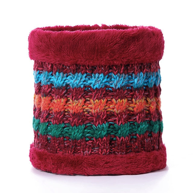 Women's Soft Fur Lined Striped PomPom Beanie and Neck Warmer