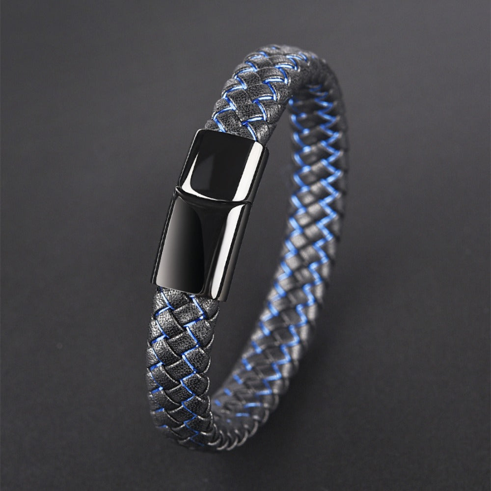 Men's Braided Leather Magnetic Clasp Bracelet