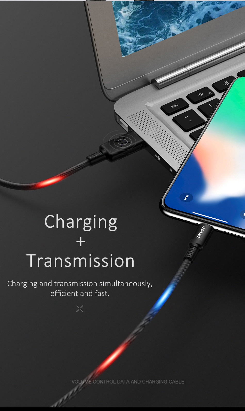 LED Color Changing Music Sync Fast Charging USB iPhone Charge Cable