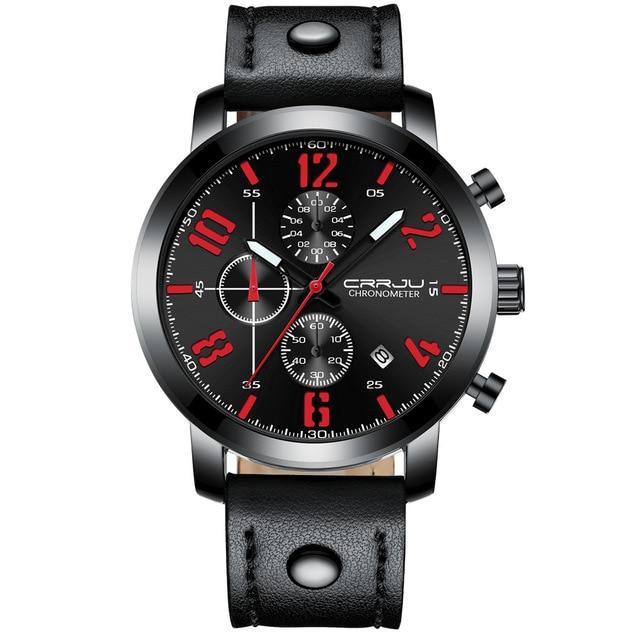 Men's Leather Strap Military Dial Chronographic Wrist Watch