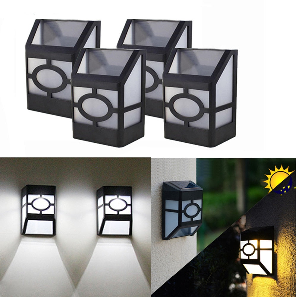 4 Pack: LED Solar Powered Wall Mounted Outdoor Waterproof Pathway Lights
