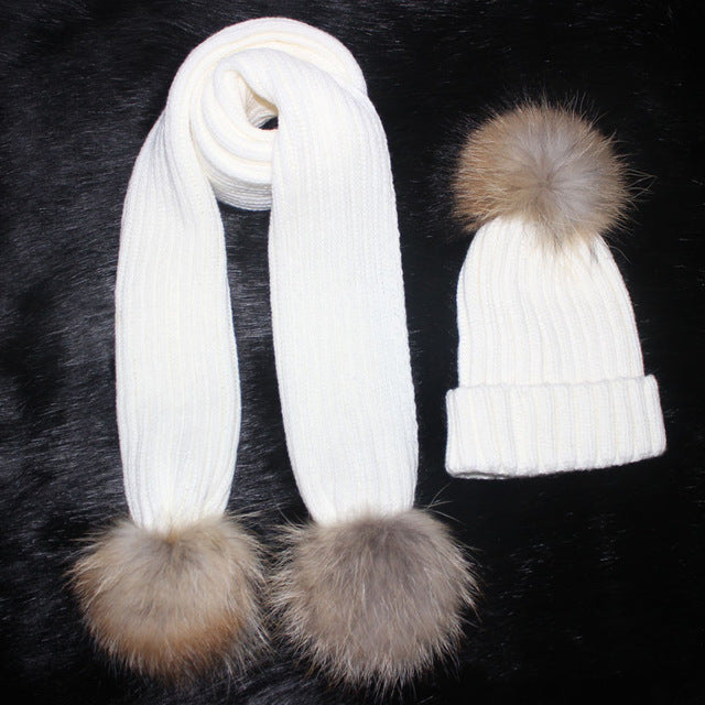 Women's Knitted Long Luxurious Crochet Beanie and Scarf Set