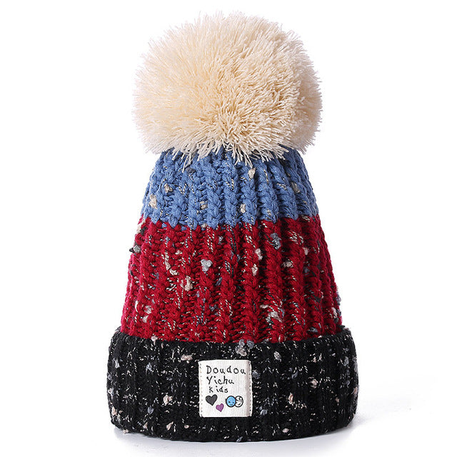 Women's Patchwork Knitted PomPom Beanie