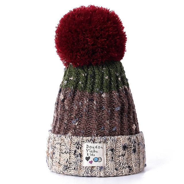 Women's Patchwork Knitted PomPom Beanie