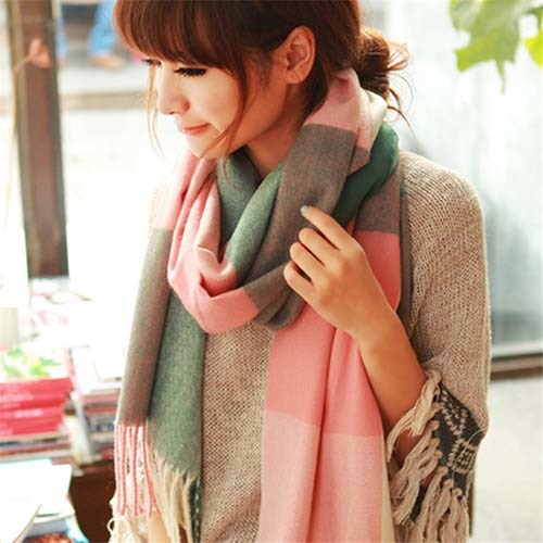 Female Wool Plaid Cashmere Scarf