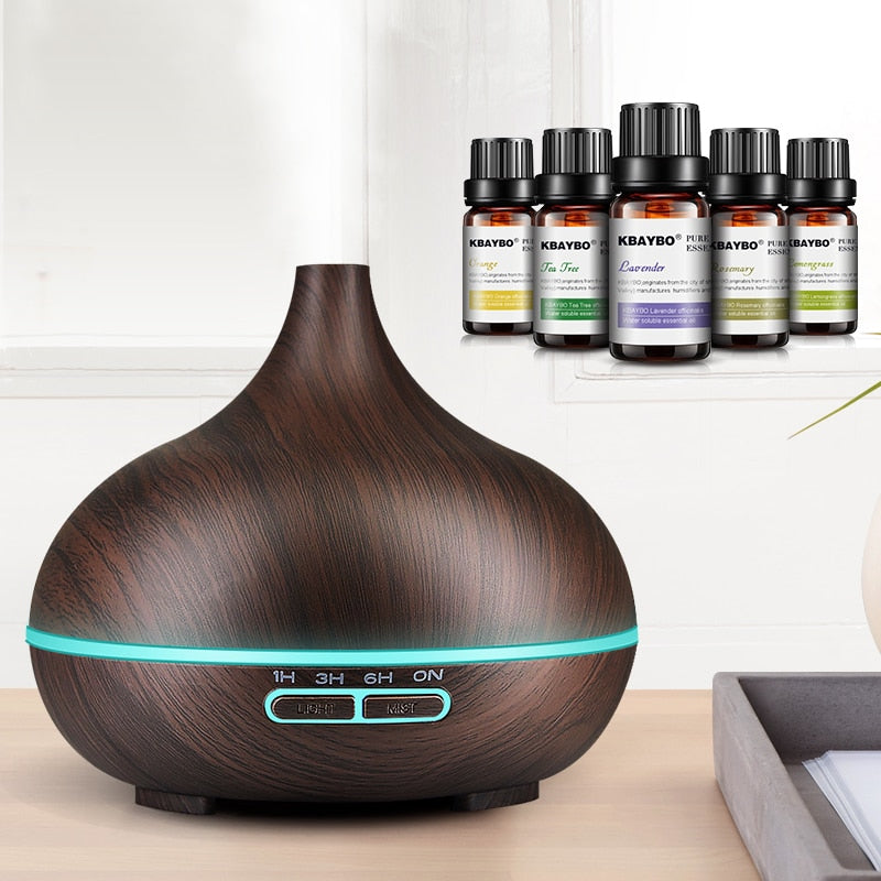 Ultrasonic Wood Grain Color Changing LED 300mL Oil Air Humidifier