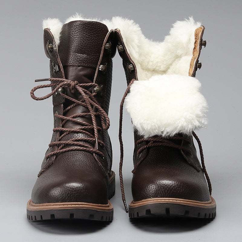 Men's High Fashion Natural Wool Lined Leather Snow Boots