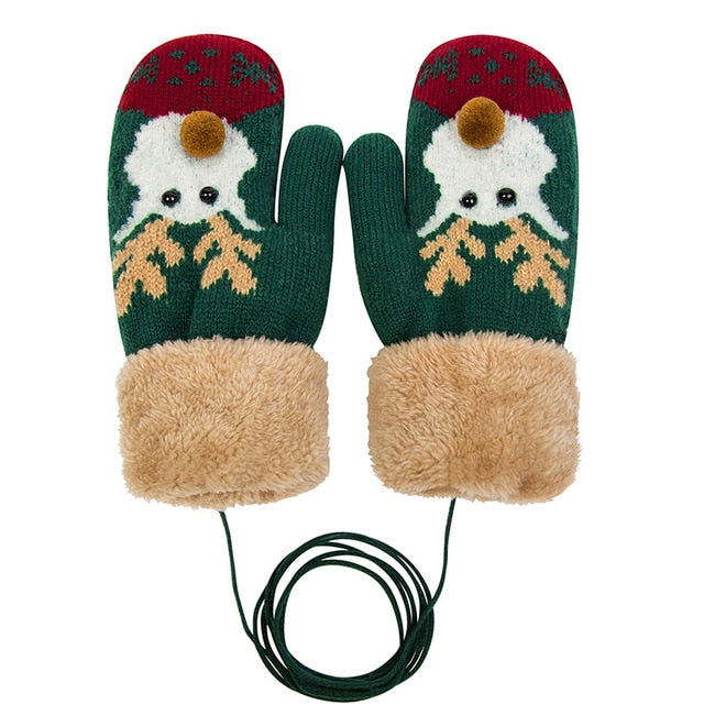 Women Winter Christmas Elk Knitted Warm Mittens