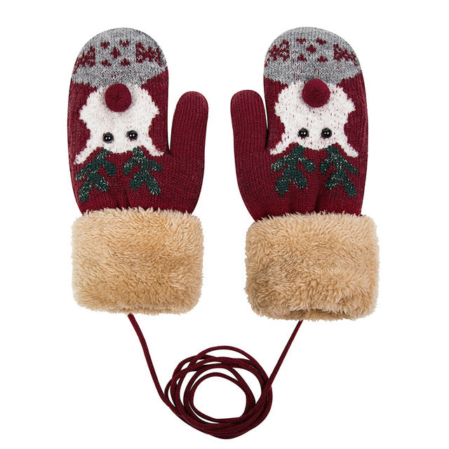 Women Winter Christmas Elk Knitted Warm Mittens